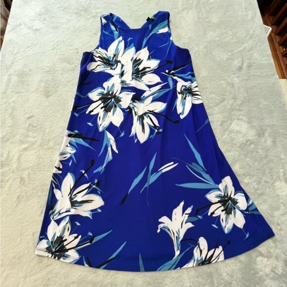Lauren Ralph Lauren Blue Floral Summer Sleeveless Stretch Dress - Picture 3 of 12